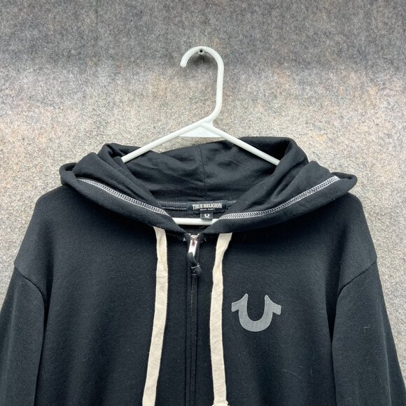 True Religion Full Zip Hoodie Men 2XL Black Buddha Print World Tour Jacket - Picture 9 of 12